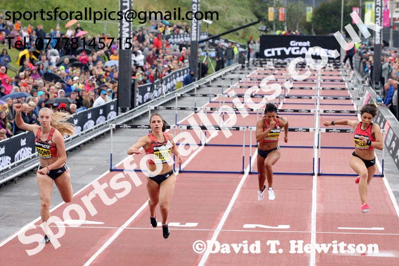 Womens 100 metres hurdles, 2018 Great North CityGames. Photo: David T. Hewitson/Sports for All Pics